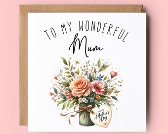 Mother's Day Card, Mother's Day, Mother, Mum, Mummy, Mom, Mam, Floral Card, Vase of Flowers, Flowers, Happy Mother's Day, Mother's Day Gift
