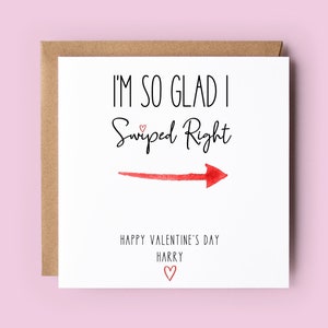 Cartão de Dia dos Namorados personalizado para ele, para ela, deslizei para a direita, estou tão feliz por ter deslizado para a direita, Tinder, namoro online, cartão de dia dos namorados, dia dos namorados