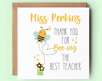 Personalised Bumble Bee Thank You Teacher Card