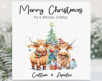 Personalised Highland Cow Christmas Card: Special Couple Card