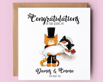 Wedding Card, Personalised Wedding Card, Cat Wedding, Just Married, Congratulations Card, Wedding Day, Mr and Mrs, Bride and Groom, Cat Card