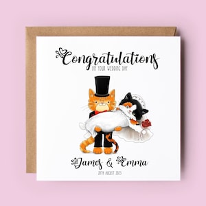 Wedding Card, Personalised Wedding Card, Cat Wedding, Just Married, Congratulations Card, Wedding Day, Mr and Mrs, Bride and Groom, Cat Card