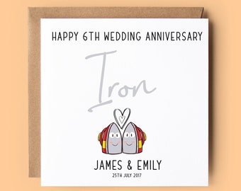 6th Anniversary Card, Iron Anniversary, Personalised Card, 6th Wedding Anniversary, Anniversary Card, Iron, Wedding Anniversary Card