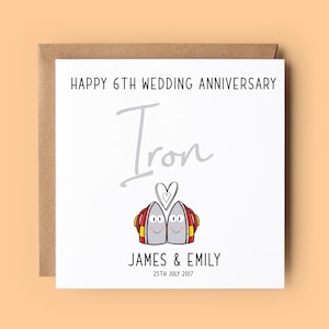 Jubiläumskarte 6, Eisenjubiläum, personalisierte Karte, Hochzeitstag, Jahrestagskarte, Eisen, Hochzeitsjubiläumskarte