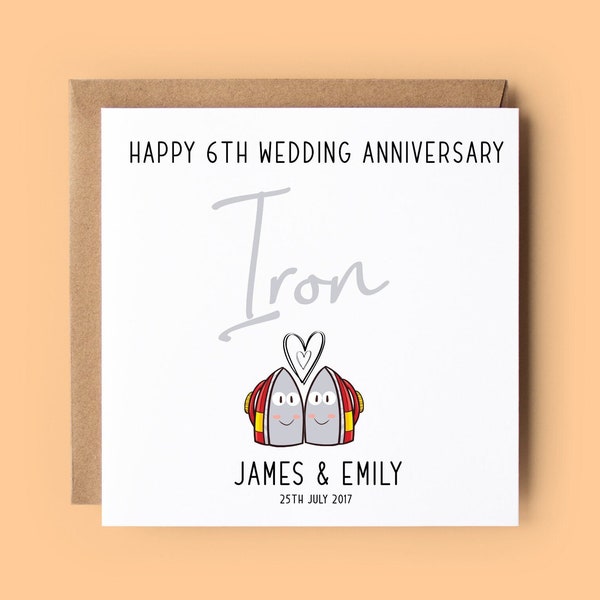 6th Anniversary Card, Iron Anniversary, Personalised Card, 6th Wedding Anniversary, Anniversary Card, Iron, Wedding Anniversary Card