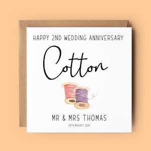 Tarjeta de 2º aniversario de algodón, tarjeta de 2º aniversario, tarjeta personalizada, tarjeta de 2º aniversario de boda de algodón, 2º aniversario, algodón
