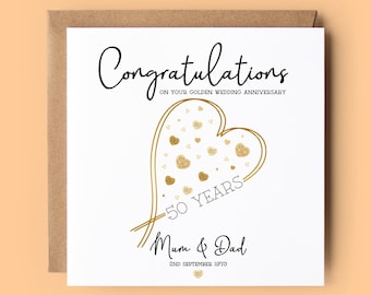 Personalised 50th Anniversary Card: Golden Wedding Anniversary, 50 Years, Heart
