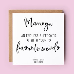 Carte de mariage, carte de mariage personnalisée, juste mariés, M. et Mme, carte de félicitations, jour du mariage, jeunes mariés, bizarrerie préférée