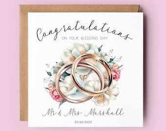 Wedding Card, Personalised Wedding Card, Wedding Rings, Just Married, Congratulations Card, Wedding Day, Wedding Flowers, Mr & Mrs, Newlywed