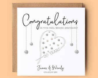 Personalised 30th Pearl Anniversary Card: 30 Years Wedding Anniversary, Heart