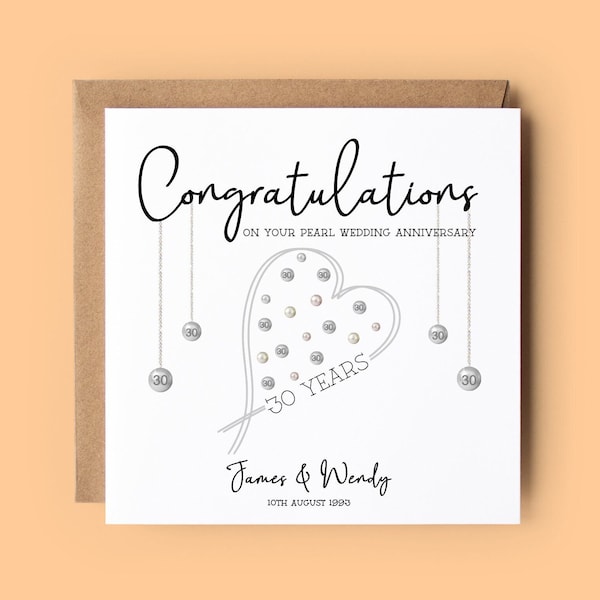 30th Wedding Anniversary Card, Pearl Wedding Anniversary, Personalised Card, Pearls, Wedding Anniversary Card, 30th Anniversary Card