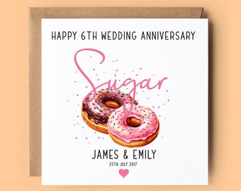 6th Anniversary Card, Sugar Anniversary, Personalised Card, 6th Wedding Anniversary, Anniversary Card, Sugar, Wedding Anniversary Card