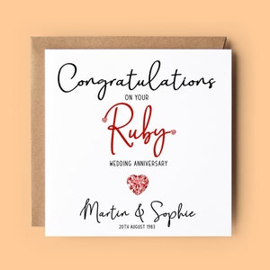 ルビー結婚記念日カード、結婚 40 周年記念カード、パーソナライズされたカード、40 周年、ルビー結婚、40 年、ルビー、ハート