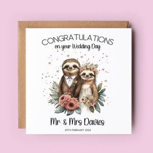 Cartão de casamento, Cartão de casamento personalizado, Preguiças, Cartão de preguiça, Cartão de parabéns, Recém-casados, Sr. e Sra., Dia do casamento, Noiva e noivo