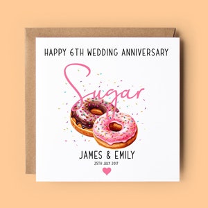 Kaart 6e verjaardag, suikerjubileum, gepersonaliseerde kaart, 6e huwelijksverjaardag, jubileumkaart, suiker, kaart huwelijksverjaardag