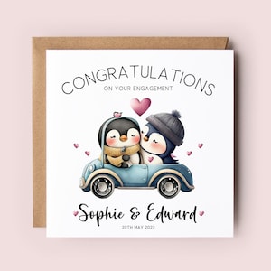 Carte de fiançailles, carte de fiançailles personnalisée, carte pingouin, fiançailles, carte de félicitations, carte de fête, mariage, fiançailles