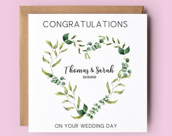 Personalised Wedding Card, Wedding Card, Congratulations Card, Mr and Mrs, Bride and Groom, Wedding Day Card, Eucalyptus Wreath, Wedding