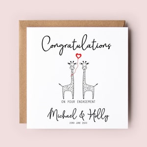 Carte de fiançailles, carte de fiançailles personnalisée, fiançailles, carte de félicitations, carte girafe, carte de fête, mariage, fiançailles