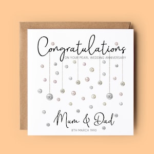 Tarjeta del 30.° aniversario de bodas, aniversario de bodas de perla, perla, mamá y papá Tarjeta del 30.° aniversario de bodas de perla, aniversario, hito