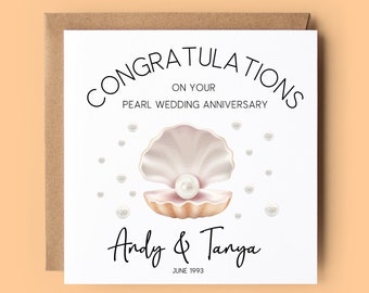Pearl 30th Anniversary Card: Personalised Clamshell Design, 30 Years