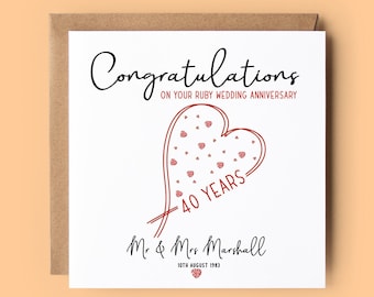 Personalised Ruby Anniversary Card: 40th Wedding Anniversary, 40 Years, Milestone