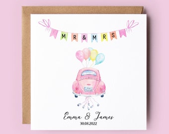 Wedding Card, Personalised Wedding Card, Wedding Car, Just Married, Mr and Mrs, Congratulations Card, Wedding Day Card, Bride and Groom