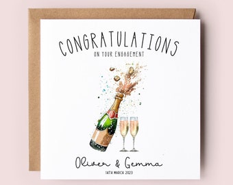 Engagement Card, Personalised Engagement Card, Engagement, Congratulations Card,Champagne Glasses, Champagne Bottle, Getting Married,Engaged