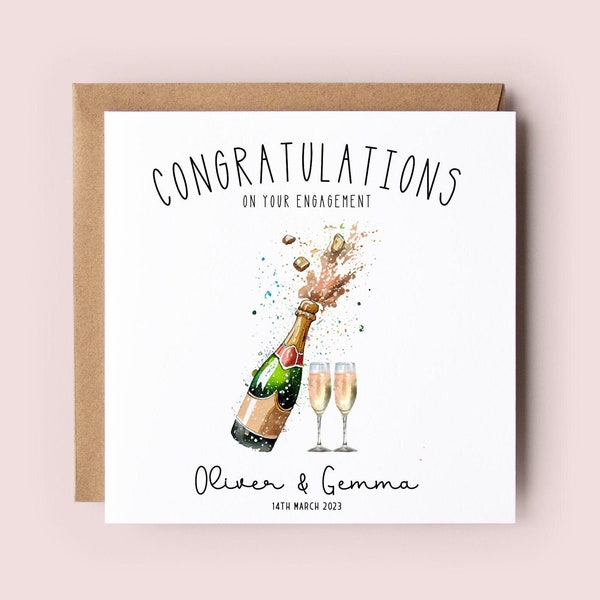 Engagement Card, Personalised Engagement Card, Engagement, Congratulations Card,Champagne Glasses, Champagne Bottle, Getting Married,Engaged