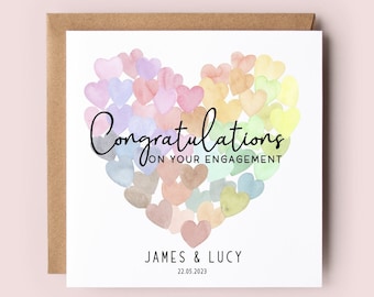Engagement Card, Personalised Engagement Card, Hearts , Engagement, Congratulations Card, Celebration Card, Getting Married Card, Engaged