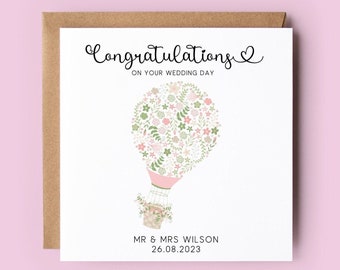 Personalised Wedding Card, Wedding Card, Congratulations Card, Mr and Mrs, Bride and Groom, Just Married, Wedding Day Card, Hot Air Balloon