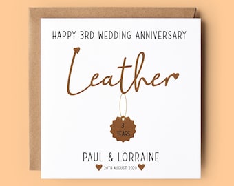 Personalised 3rd Anniversary Leather Card: 3 Years Married