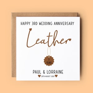 Tarjeta del 3.er aniversario, aniversario de cuero, tarjeta personalizada, 3.er aniversario de bodas, 3.er aniversario, tarjeta de aniversario de bodas, cuero