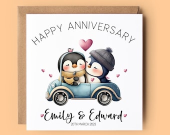 Anniversary Card, Personalised Anniversary Card, Penguin Card, Wedding Anniversary, Happy Anniversary, Anniversary, For Him, For Her