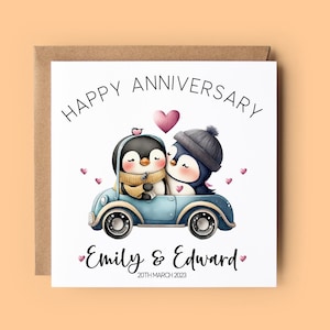 Carte d'anniversaire, carte d'anniversaire personnalisée, carte pingouin, anniversaire de mariage, joyeux anniversaire, anniversaire, pour lui, pour elle