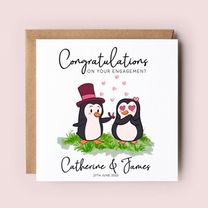 Carte de fiançailles, carte de fiançailles personnalisée, fiançailles, carte de félicitations, carte de pingouin, pingouin, carte de célébration, mariage