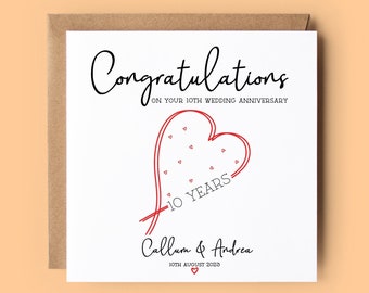 Personalised 10th Anniversary Card: Tin Anniversary, Hearts