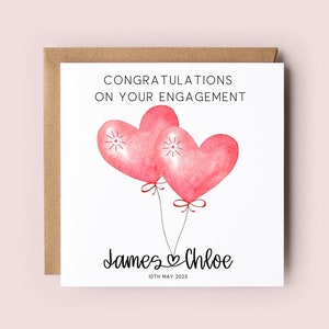 Carte de fiançailles, carte de fiançailles personnalisée, fiançailles, carte de félicitations, coeurs, ballons, carte de fête, mariage, fiançailles