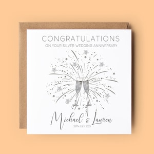 Biglietto d'auguri per il 25° anniversario di matrimonio, 25° anniversario, biglietto personalizzato, anniversario d'argento, 25° anniversario, biglietto d'auguri, argento