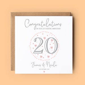 Carte 20e anniversaire, 20e anniversaire, Anniversaire de la Chine, Carte personnalisée, Carte d'anniversaire de mariage, 20 ans, Carte de célébration, Chine