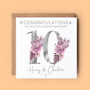 Carte 10e anniversaire, 10 ans d'existence, Carte personnalisée, Joyeux 10e anniversaire, Anniversaire en étain, Composition florale, 10 ans, Boîte métallique