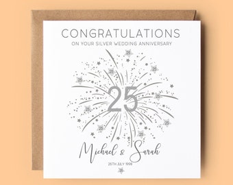 25th Wedding Anniversary Card, Personalised Card, 25 Years. 25th Anniversary, Anniversary, 25 Year Anniversary, Anniversary Card, Silver