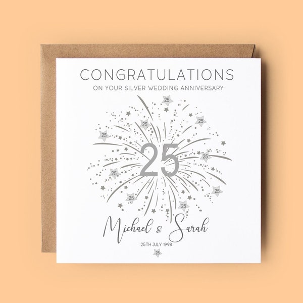 25th Wedding Anniversary Card, Personalised Card, 25 Years. 25th Anniversary, Anniversary, 25 Year Anniversary, Anniversary Card, Silver