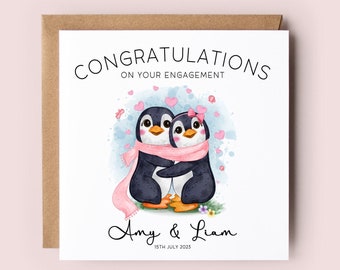 Engagement Card, Personalised Engagement Card, Penguin Card, Engagement, Congratulations Card, Celebration Card, Getting Married, Engaged