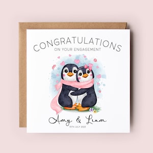 Engagement Card, Personalised Engagement Card, Penguin Card, Engagement, Congratulations Card, Celebration Card, Getting Married, Engaged