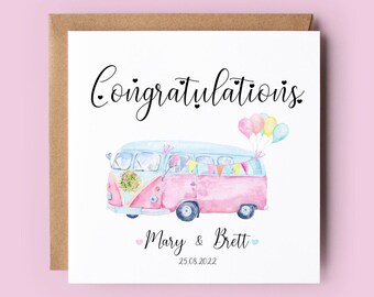 Personalised Wedding Card: Camper Van Congratulations, Just Married, Newlywed