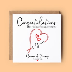 Tarjeta de segundo aniversario de Cotton, tarjeta de segundo aniversario, tarjeta personalizada, tarjeta de segundo aniversario de bodas, segundo aniversario, aniversario de Cotton