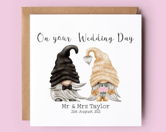 Wedding Card, Personalised Wedding Card, Gnomes, Wedding Gnomes, Just Married, Mr and Mrs, Bride and Groom, Wedding Day, Congratulations