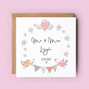 Personalised Wedding Card, Wedding Card, Wedding Wreath, Just Married, Mr and Mrs, Bride and Groom, Congratulations Card, Newlyweds, Love