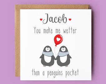 Valentine's Day Card, Personalised Valentine Card, Valentine's Day, Penguin Card, Rude Valentine, Naughty Valentine, Love Card, Penguins