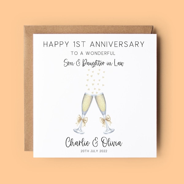 Anniversary Card, Personalised Card, Son Daughter In Law, Anniversary Card, Wedding Anniversary, Champagne Glasses, Celebration Card